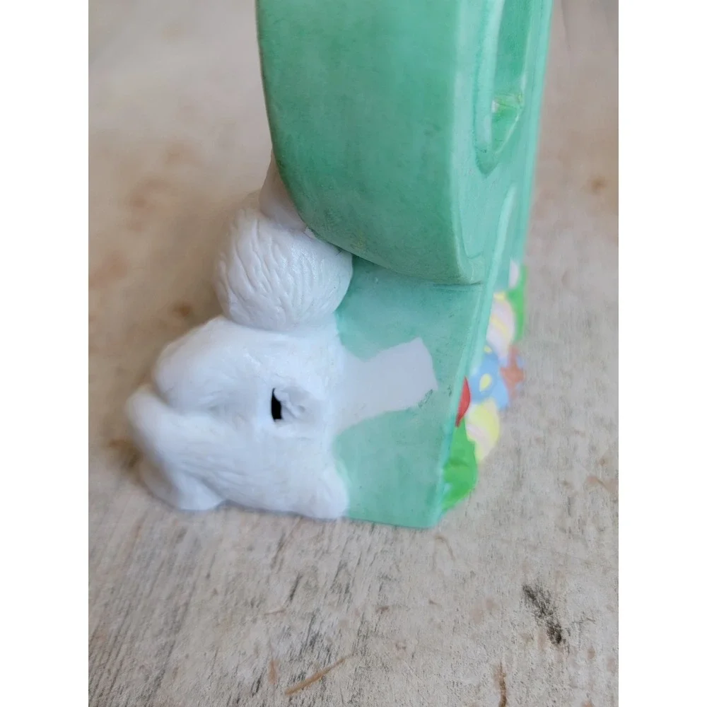 Easter‎ monogram ceramic candlestick holder bunny rabbit set spring home decor